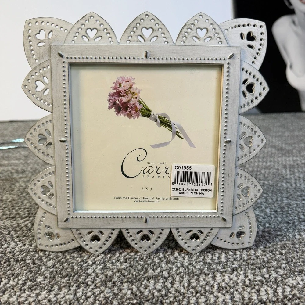 2002 Carr Frames 5x5 Photo Frame Burnes of Boston Heart Lace Border 237C1